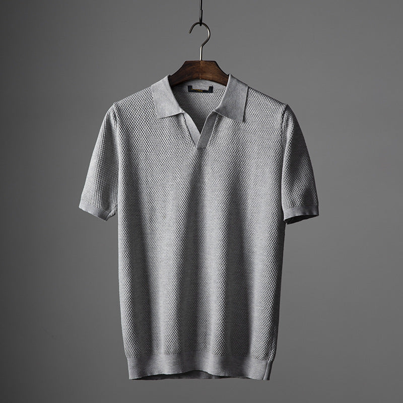 Men's V Knit Lapel Short Sleeve Top - My Store