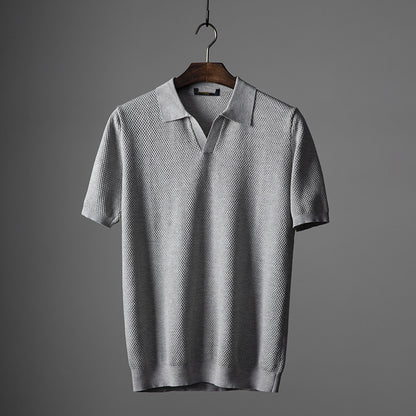 Men's V Knit Lapel Short Sleeve Top - My Store