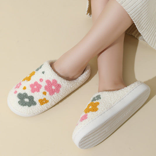 Warm Indoor Comfortable Colorful Flowers Cotton Slippers - My Store