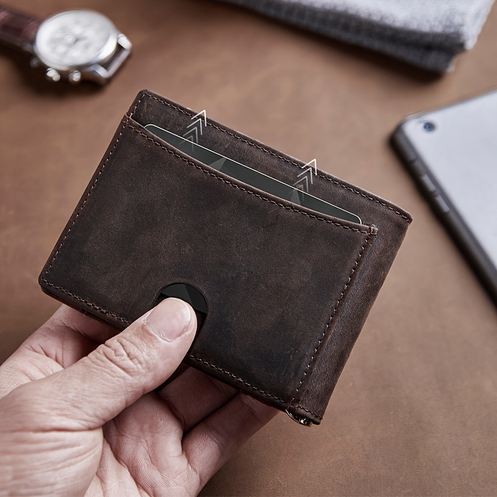 Mens Wallet Genuine Leather Slim Bifold Wallet With Airtag Holder, RFID Blocking, Front Pocket Wallet With Money Clip,ID Window Credit Card Holder - My Store