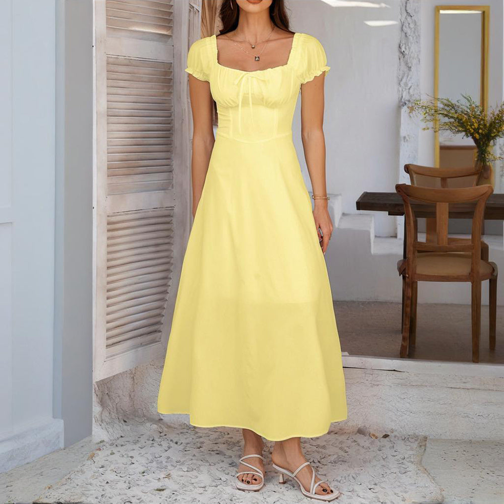 Women's Bohemian Backless Maxi Dress Flowy Ruffled Beach Dress With Adjustable Belt Summer Vacation Boho Dress For Casual Outings - My Store
