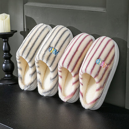 Colorful Vertical Terms Plush Soft Cotton Slippers - My Store