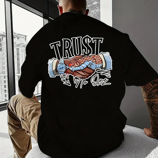 Trust No One Creative Printed Summer Casual T-shirt For Men With Short Sleeves, Sports And Leisure Style, Fashionable Round Neck Top For Daily Wear - My Store