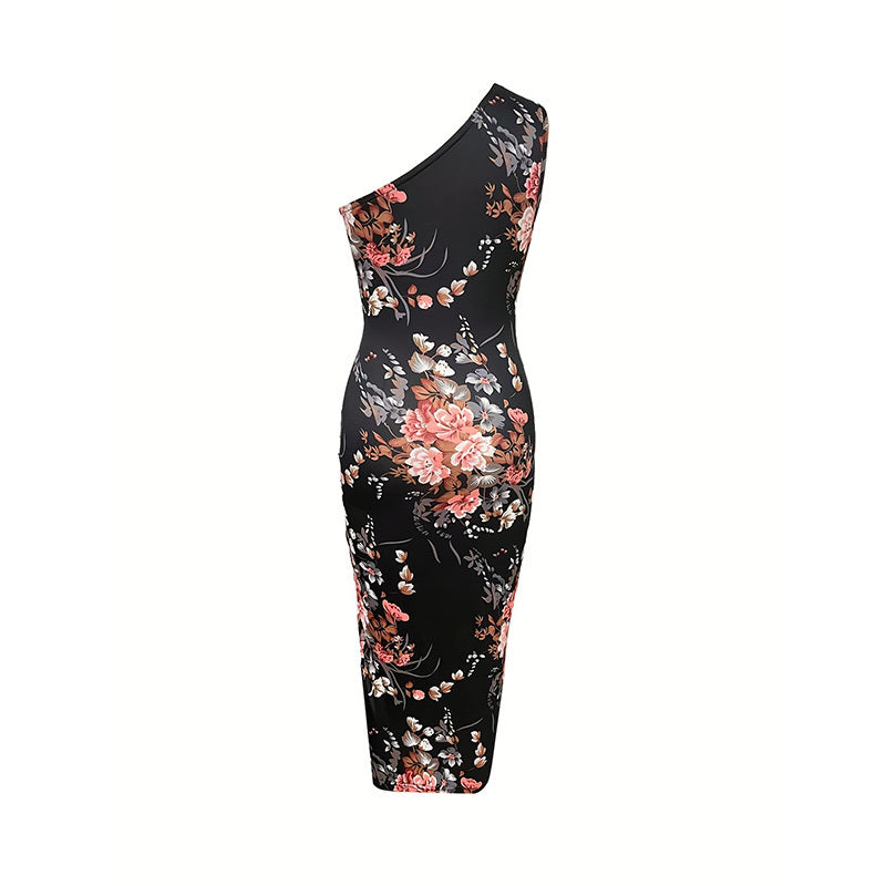 Women's One Shoulder Bodycon Dresses Summer 2025 Ruched High Split Floral Beach Cocktail Wedding Guest Dress - My Store