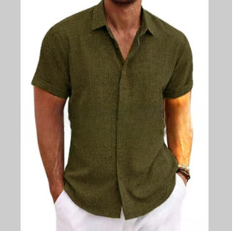 Men's Solid Color Loose Linen Short-sleeved T-shirt - My Store