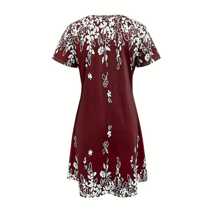 Women's Summer Boho Dress Vintage Floral Print Short Sleeve T-Shirt Sundress Beach Casual Dress - My Store