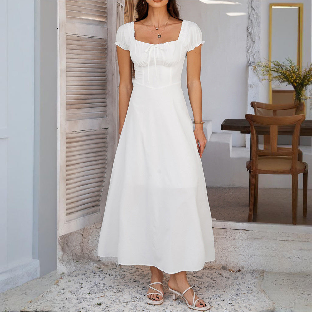 Women's Bohemian Backless Maxi Dress Flowy Ruffled Beach Dress With Adjustable Belt Summer Vacation Boho Dress For Casual Outings - My Store