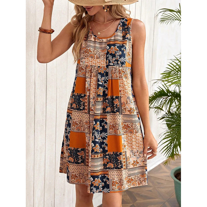Women's Summer Dress Sleeveless Floral Boho Sundress Swimsuit Coverup Casual Loose Beach Vacation Tank Dresses - My Store