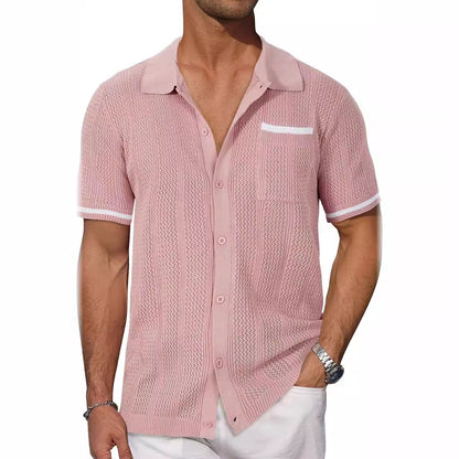 Short-sleeved Shirt Pocket Hollow Breathable Cool Summer Men's Casual Jacket Cardigan - My Store