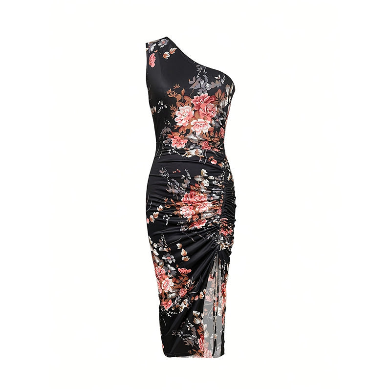 Women's One Shoulder Bodycon Dresses Summer 2025 Ruched High Split Floral Beach Cocktail Wedding Guest Dress - My Store
