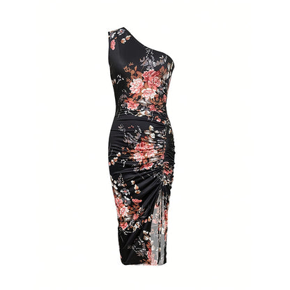 Women's One Shoulder Bodycon Dresses Summer 2025 Ruched High Split Floral Beach Cocktail Wedding Guest Dress - My Store