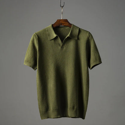 Men's V Knit Lapel Short Sleeve Top - My Store