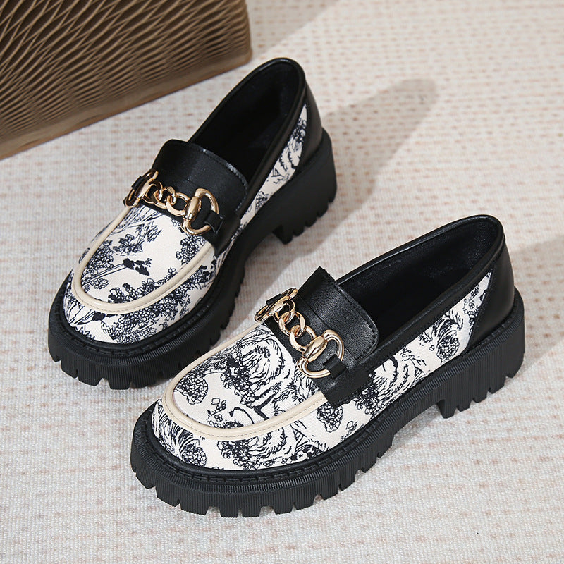 Plus Size National Style Muffin Platform Loafers Female Fashionable Golden Chain - My Store