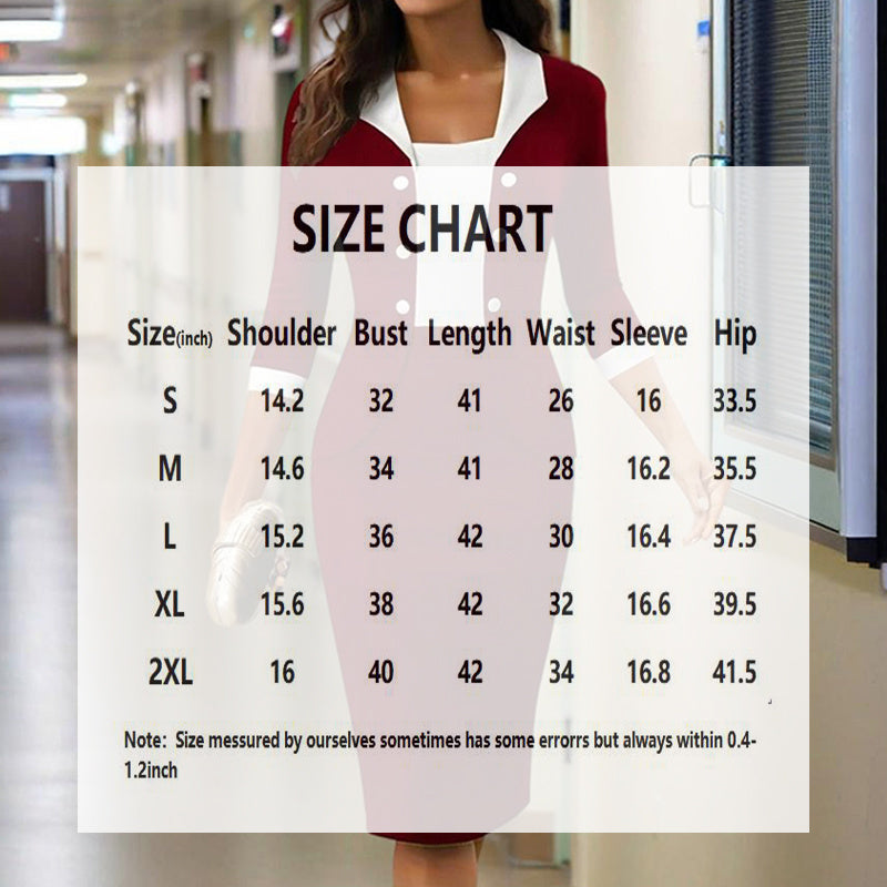 Women's Elegant Mid-Sleeve Package Hip Dress With Button Detail & Notched Collar - Office Casual Bodycon Dress For Spring&Summer - My Store