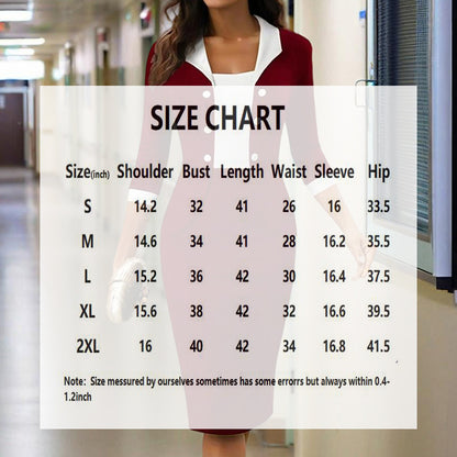 Women's Elegant Mid-Sleeve Package Hip Dress With Button Detail & Notched Collar - Office Casual Bodycon Dress For Spring&Summer - My Store