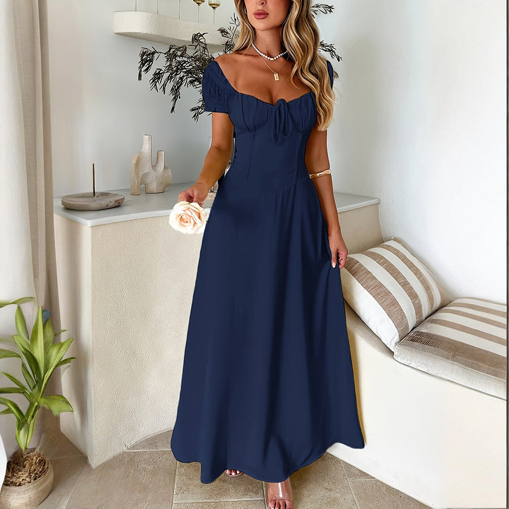 Women's Bohemian Backless Maxi Dress Flowy Ruffled Beach Dress With Adjustable Belt Summer Vacation Boho Dress For Casual Outings - My Store