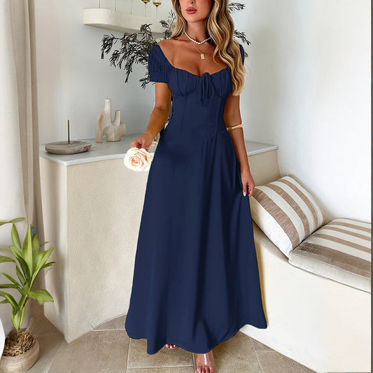 Women's Bohemian Backless Maxi Dress Flowy Ruffled Beach Dress With Adjustable Belt Summer Vacation Boho Dress For Casual Outings - My Store