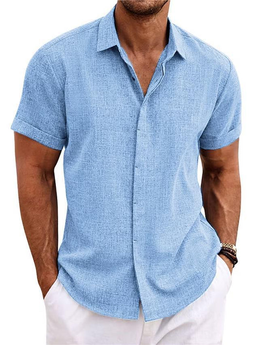 Men's Solid Color Loose Linen Short-sleeved T-shirt - My Store