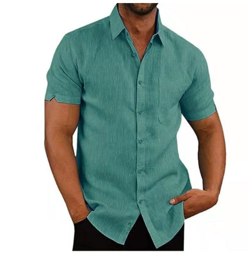 Men Short Sleeve Summer Solid Shirts Casual Loose Tops Tee - My Store