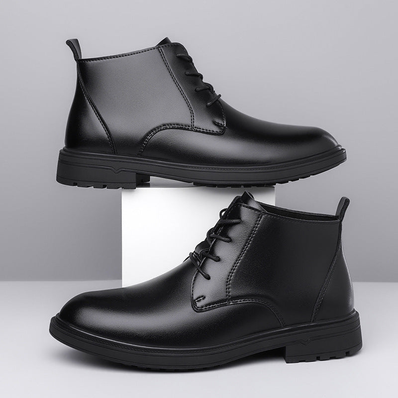Retro Lace Up Denim Trendy Mid-length Warm Non-slip Men's Martin Boots - My Store
