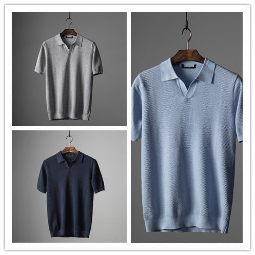 Men's V Knit Lapel Short Sleeve Top - My Store