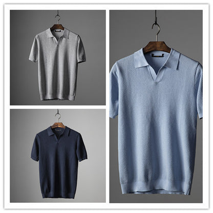 Men's V Knit Lapel Short Sleeve Top - My Store