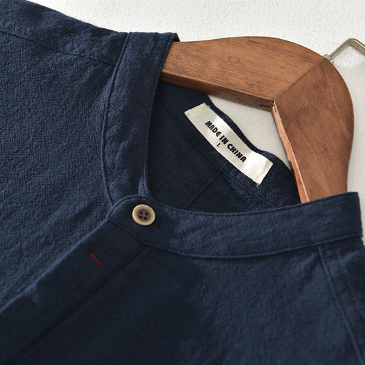 Men's Stand Collar Japanese Ice Silk Linen Short Sleeve T-shirt - My Store