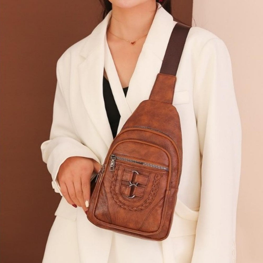 Sling Bag For Women, Multi Pockets CrossBody Bags, Purses Fanny Packs, Vegan Retro Leather Braiding Sling Backpack For Travel - My Store