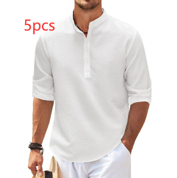 Men's Casual Shirt Long Sleeve Stand Collar Solid Color Shirt Mens Clothing - My Store