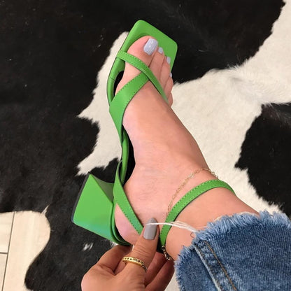 Thick Heel Toe Covering Women's Buckle Sandals - My Store