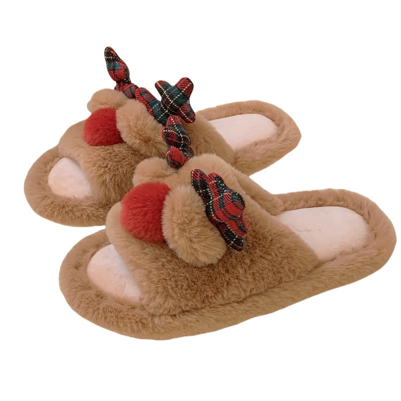 Indoor Cute One-word Cotton Slippers Autumn Women's Cartoon Fluffy Slippers - My Store