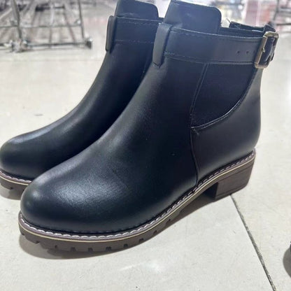 Belt Buckle Decoration Round Head Ankle Boots - My Store