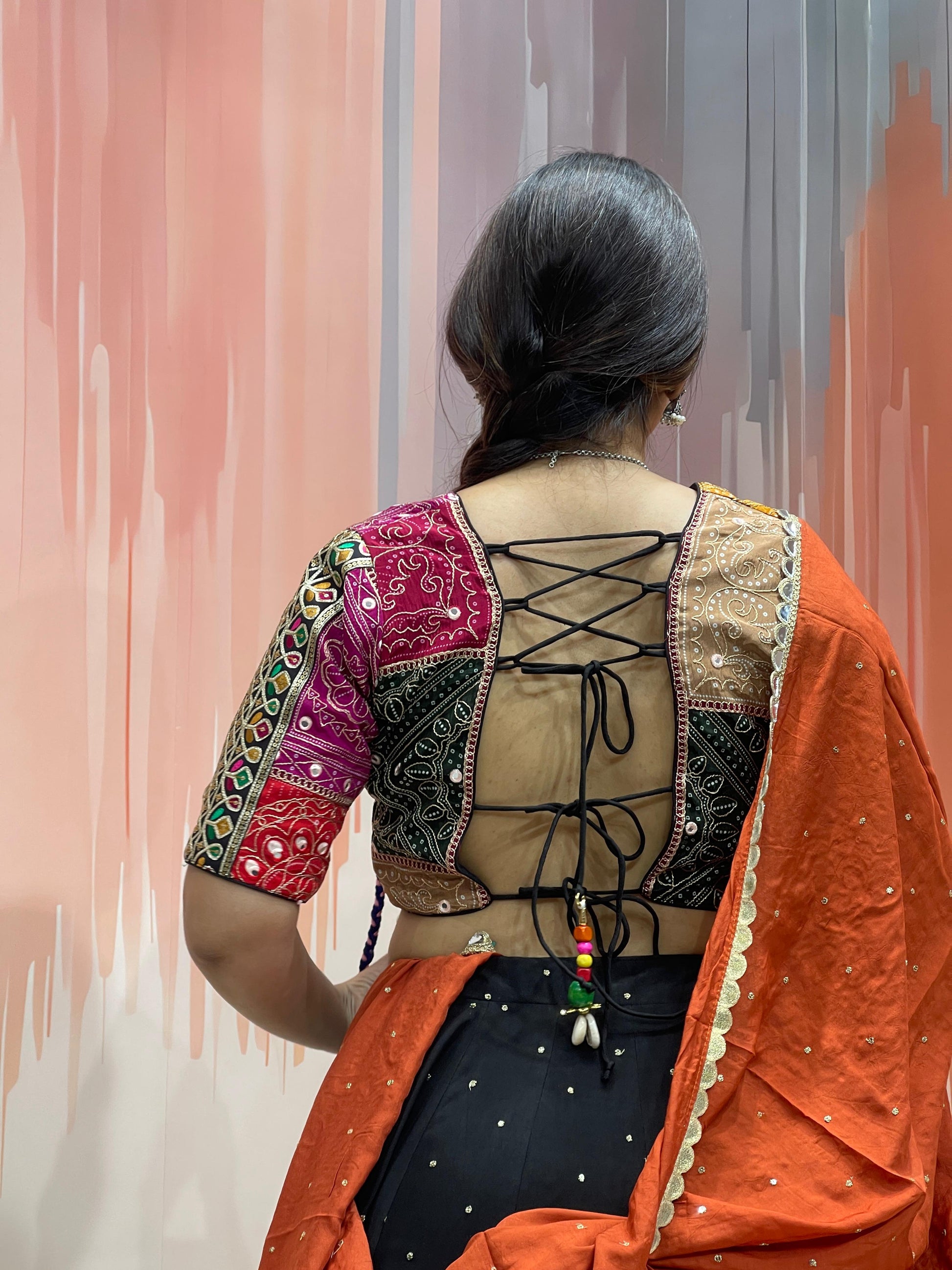 ROHINI - Silk mirror work & multi panel print Chaniya Choli - My Store