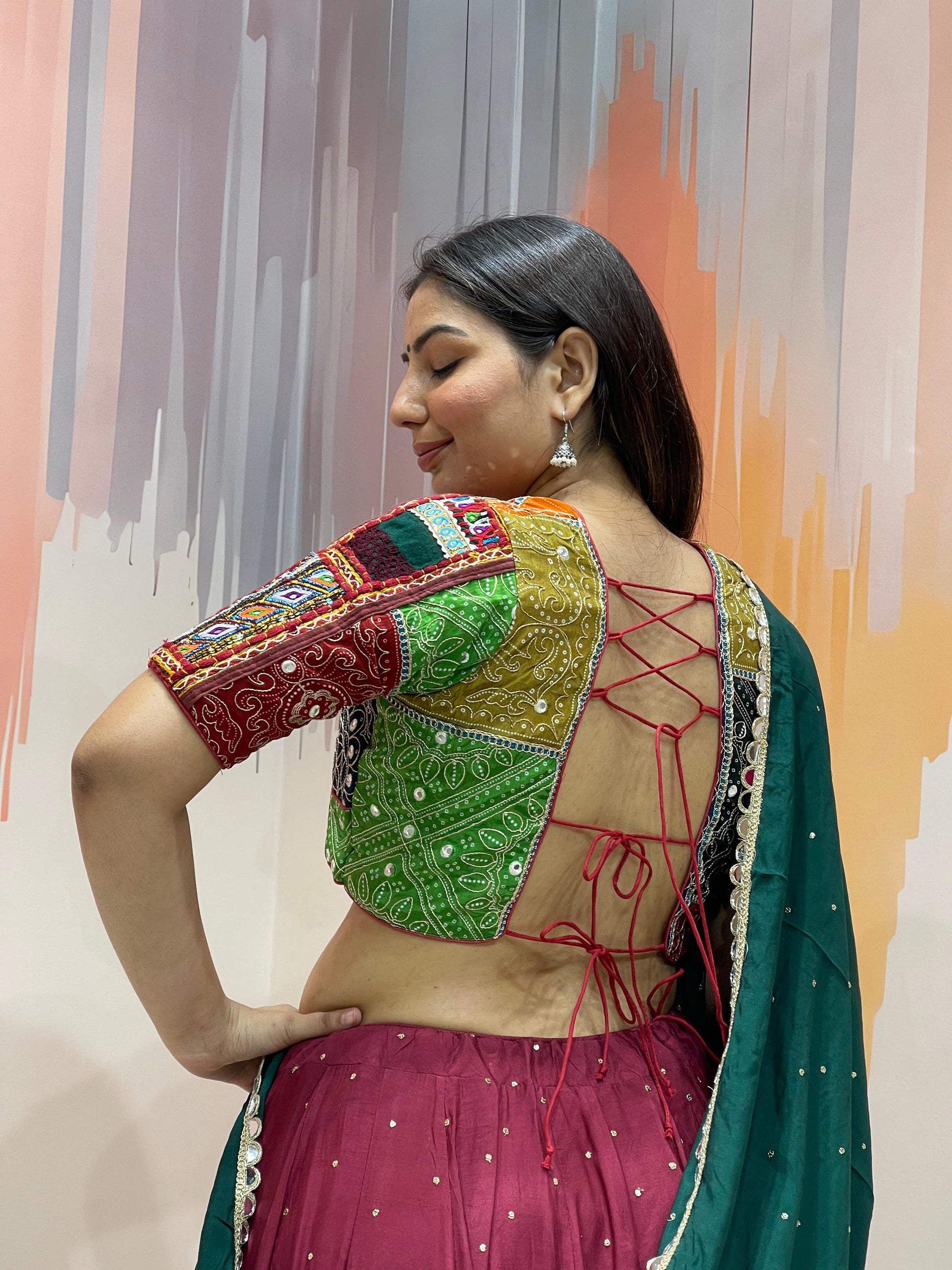 ROHINI - Silk mirror work & multi panel print Chaniya Choli - My Store