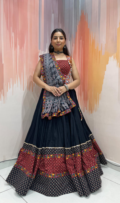 GAMTHI VOL - 1 - Ajrakh Print & embroidered Kodi worked Chaniya Choli - My Store