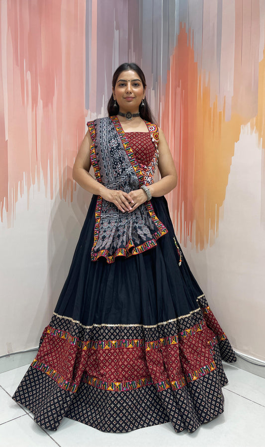 GAMTHI VOL - 1 - Ajrakh Print & embroidered Kodi worked Chaniya Choli - My Store
