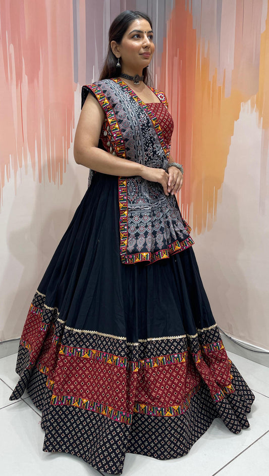GAMTHI VOL - 1 - Ajrakh Print & embroidered Kodi worked Chaniya Choli - My Store