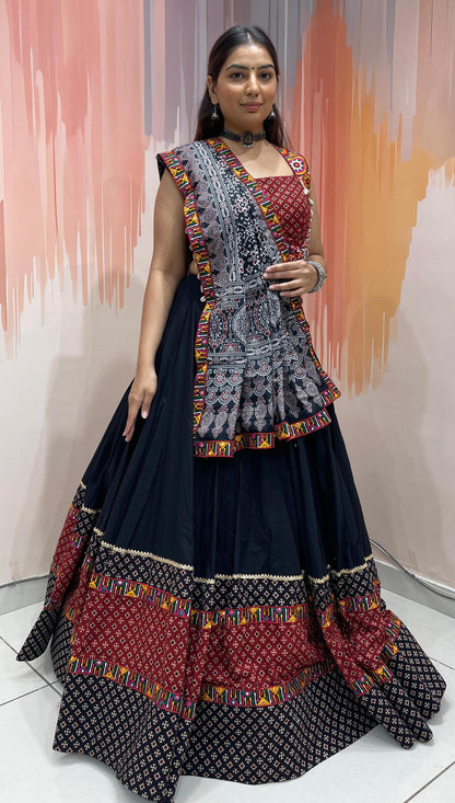 GAMTHI VOL - 1 - Ajrakh Print & embroidered Kodi worked Chaniya Choli - My Store