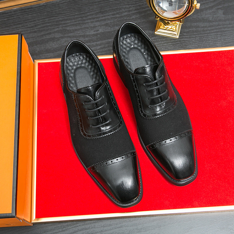 Men's Thick-soled Raised Round Toe Lace-up Business Leather Shoes - My Store