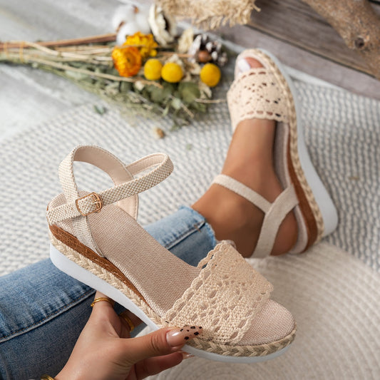 Closed Toe Back Empty Hollow-out Wedge Thick Bottom With Plus Size Casual Breathable All-match Roman Style - My Store