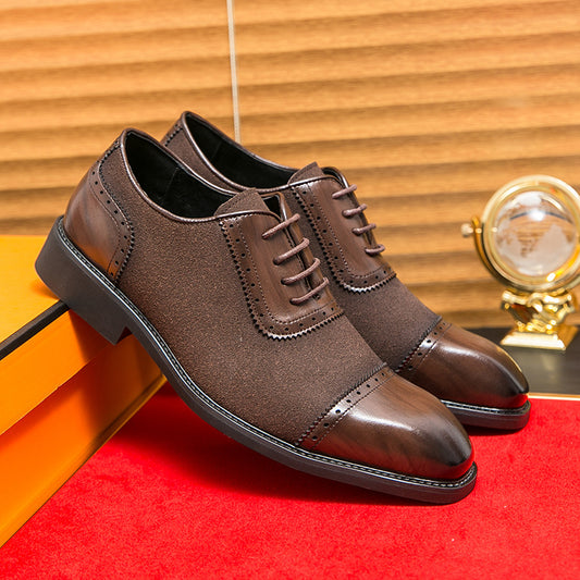 Men's Thick-soled Raised Round Toe Lace-up Business Leather Shoes - My Store