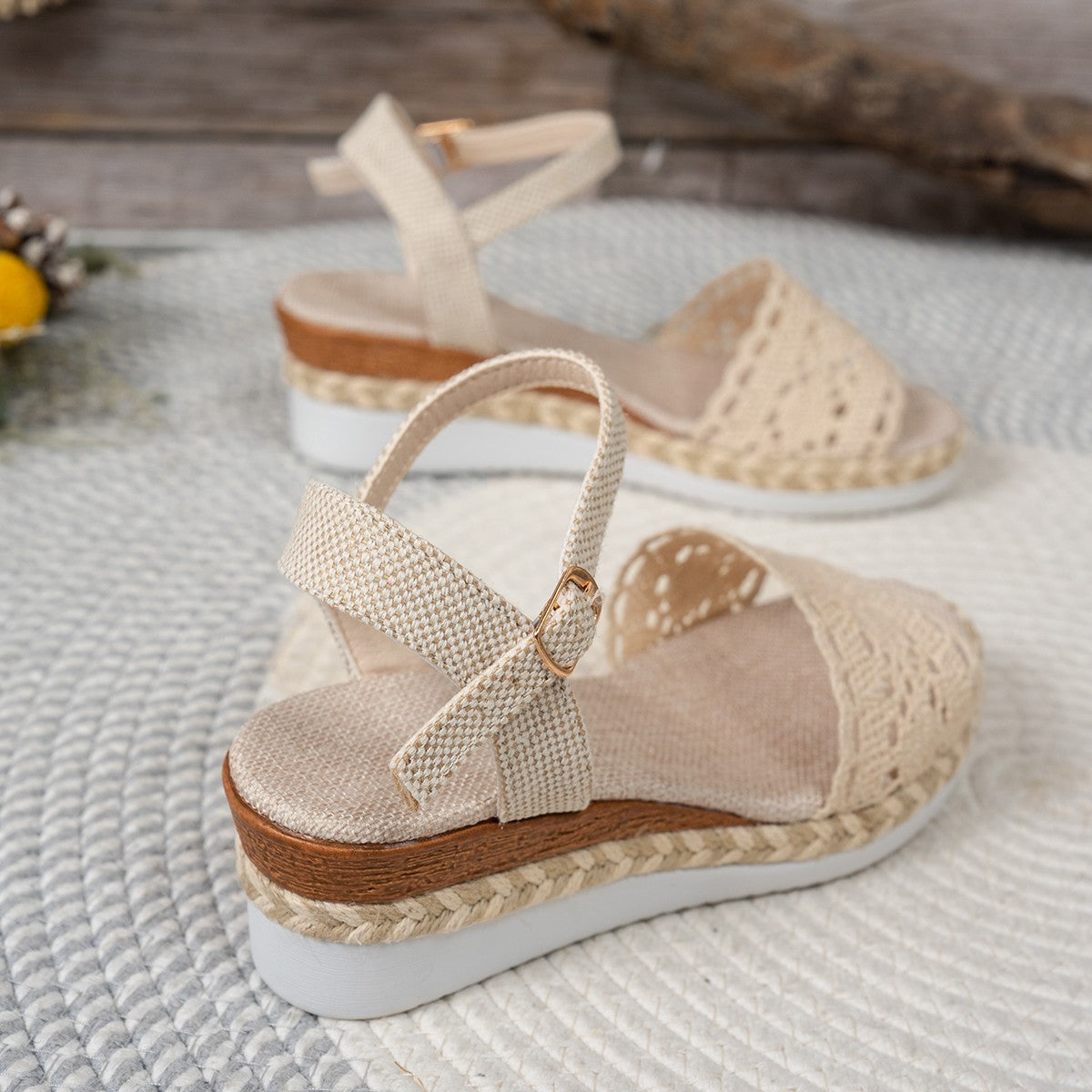 Closed Toe Back Empty Hollow-out Wedge Thick Bottom With Plus Size Casual Breathable All-match Roman Style - My Store