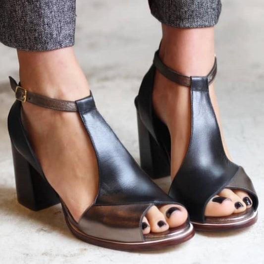 Women's Solid Color High Heel Peep Toe Buckle Sandals - My Store