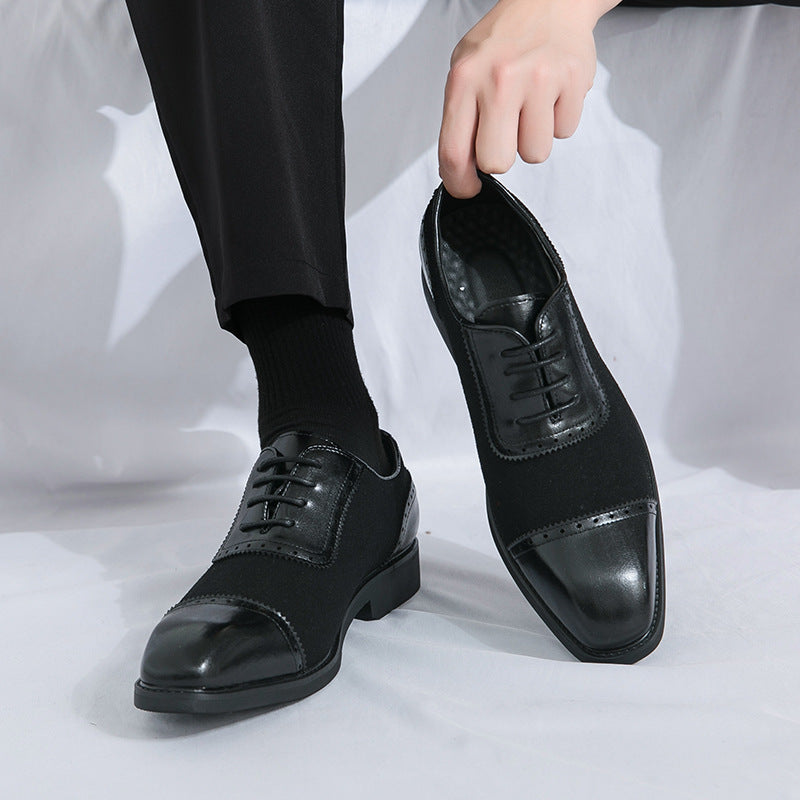 Men's Thick-soled Raised Round Toe Lace-up Business Leather Shoes - My Store