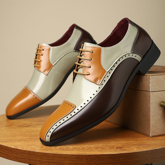 Men's Trendy Non-slip Breathable Leather Shoes Color Matching Business - My Store