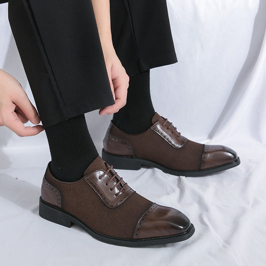 Men's Thick-soled Raised Round Toe Lace-up Business Leather Shoes - My Store