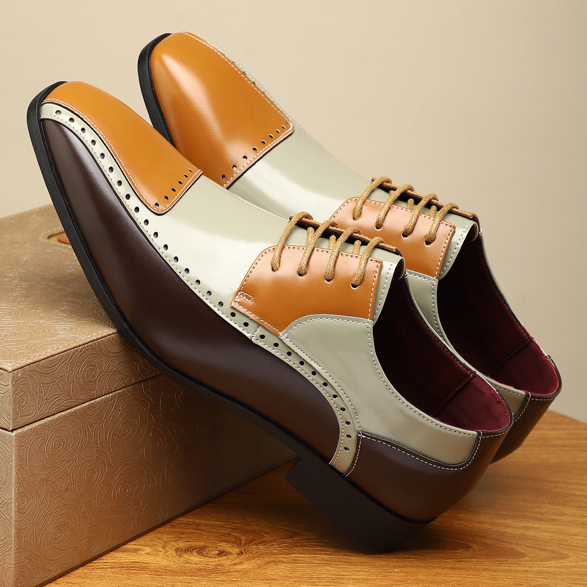Men's Trendy Non-slip Breathable Leather Shoes Color Matching Business - My Store