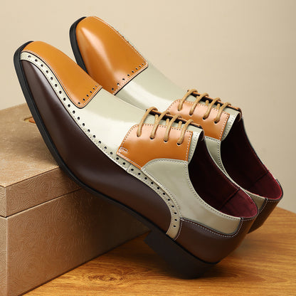 Men's Trendy Non-slip Breathable Leather Shoes Color Matching Business - My Store