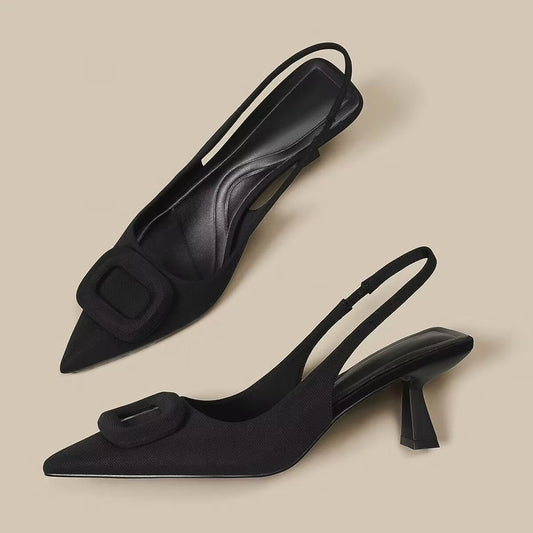 Pointed Toe Classy High Heels High-grade French Square Buckle - My Store