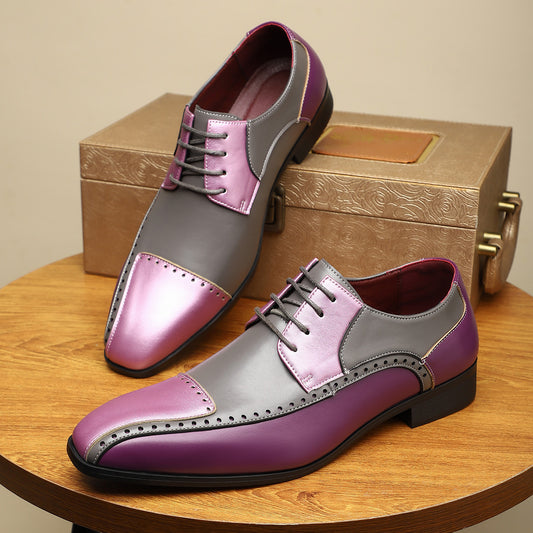 Men's Trendy Non-slip Breathable Leather Shoes Color Matching Business - My Store